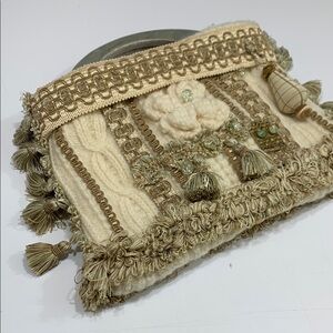Bohemian Tassel & Embellished Gold & Cream Handbag Purse